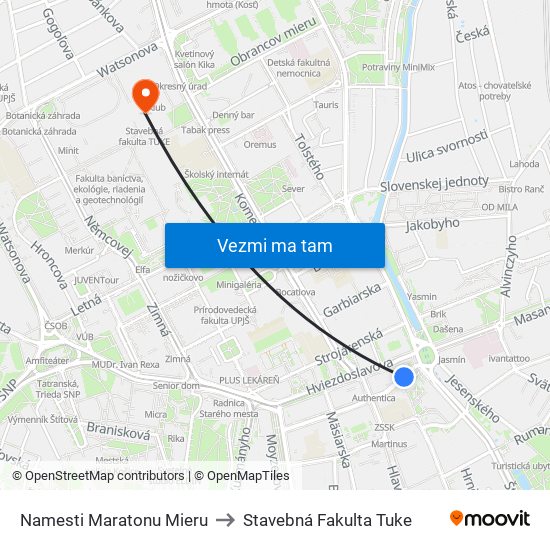 Namesti Maratonu Mieru to Stavebná Fakulta Tuke map