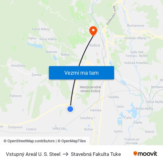 Vstupný Areál U. S. Steel to Stavebná Fakulta Tuke map