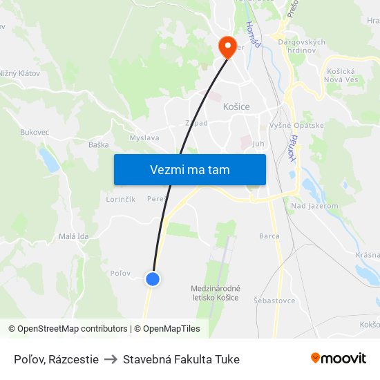 Poľov, Rázcestie to Stavebná Fakulta Tuke map