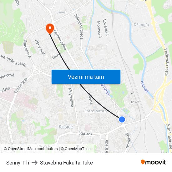 Senný Trh to Stavebná Fakulta Tuke map
