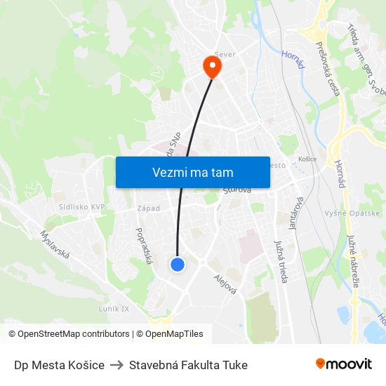 Dp Mesta Košice to Stavebná Fakulta Tuke map