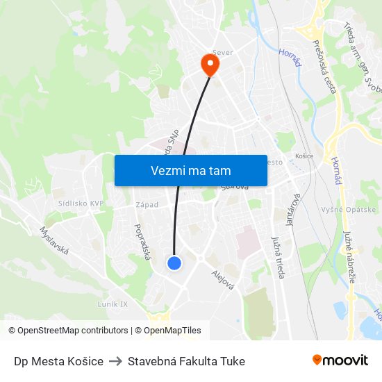 Dp Mesta Košice to Stavebná Fakulta Tuke map