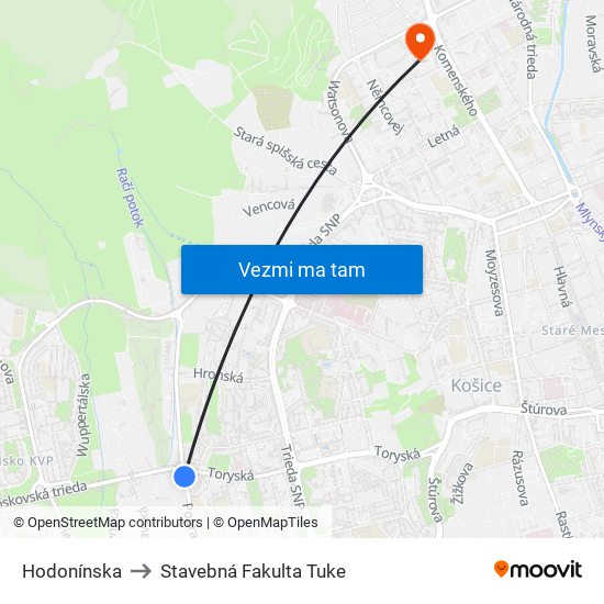 Hodonínska to Stavebná Fakulta Tuke map