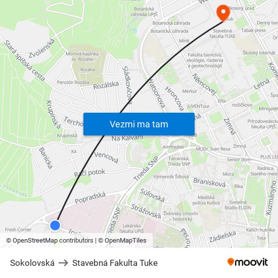 Sokolovská to Stavebná Fakulta Tuke map