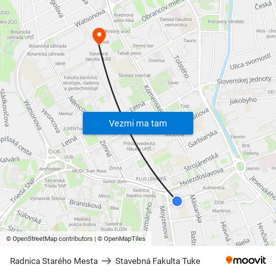 Radnica Starého Mesta to Stavebná Fakulta Tuke map