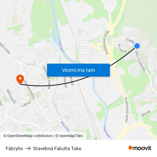 Fábryho to Stavebná Fakulta Tuke map