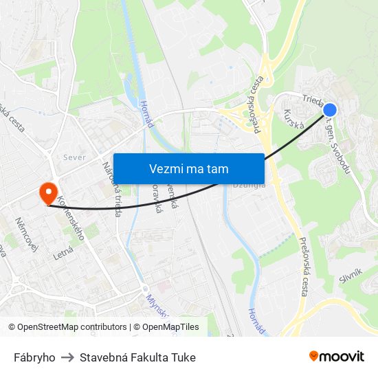 Fábryho to Stavebná Fakulta Tuke map