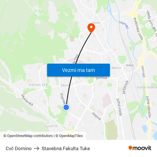 Cvč Domino to Stavebná Fakulta Tuke map