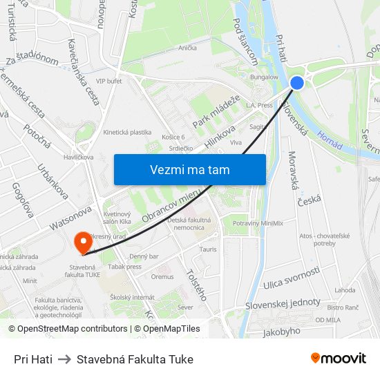 Pri Hati to Stavebná Fakulta Tuke map