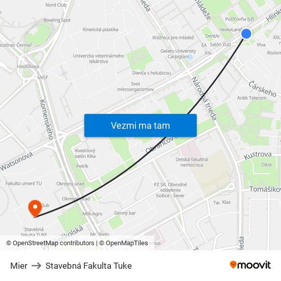 Mier to Stavebná Fakulta Tuke map