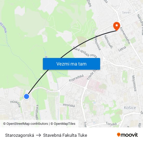 Starozagorská to Stavebná Fakulta Tuke map