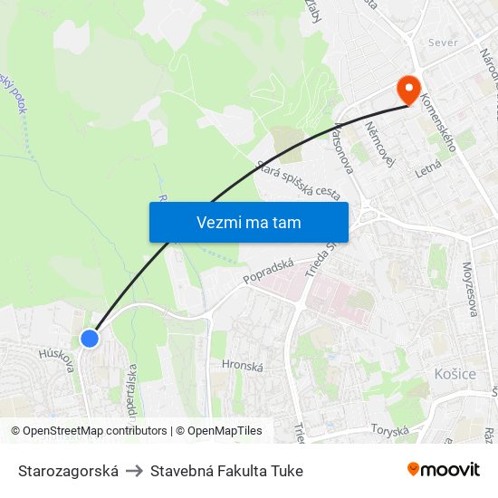 Starozagorská to Stavebná Fakulta Tuke map