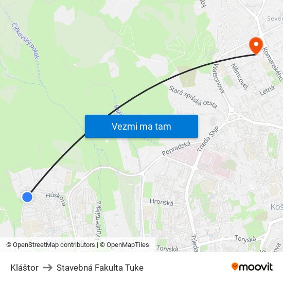 Kláštor to Stavebná Fakulta Tuke map