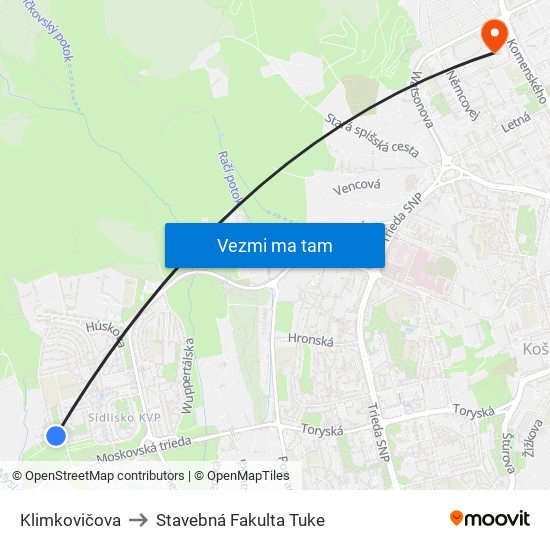 Klimkovičova to Stavebná Fakulta Tuke map