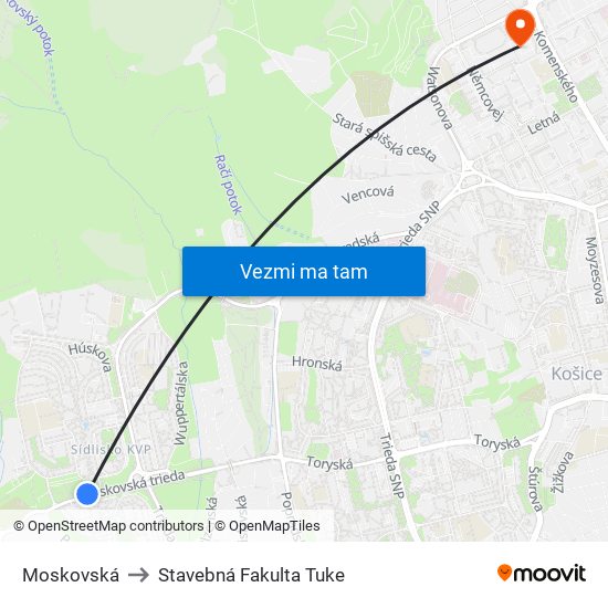 Moskovská to Stavebná Fakulta Tuke map