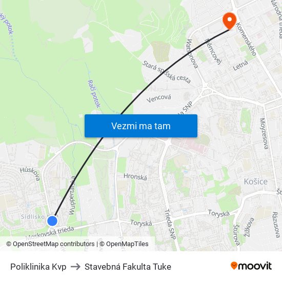 Poliklinika Kvp to Stavebná Fakulta Tuke map