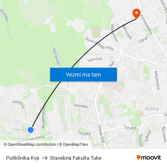 Poliklinika Kvp to Stavebná Fakulta Tuke map