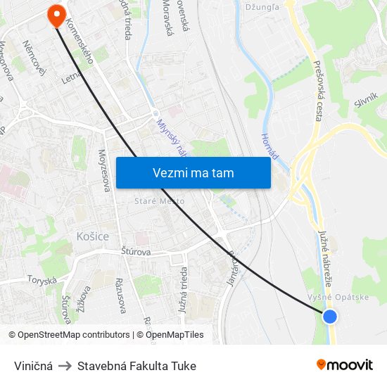 Viničná to Stavebná Fakulta Tuke map