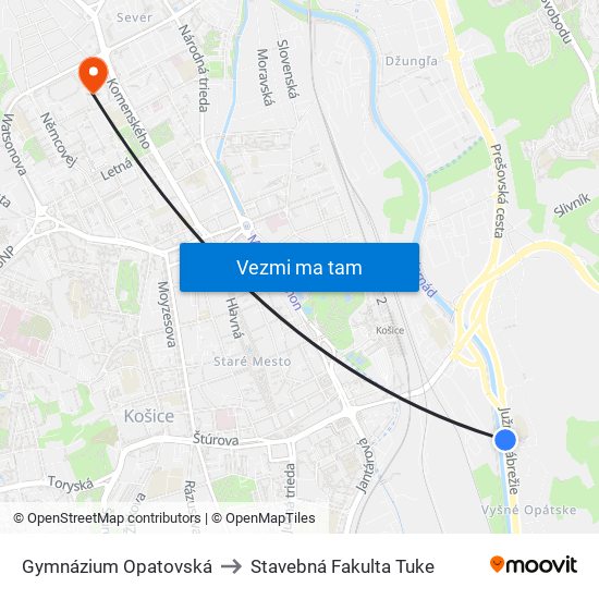 Gymnázium Opatovská to Stavebná Fakulta Tuke map