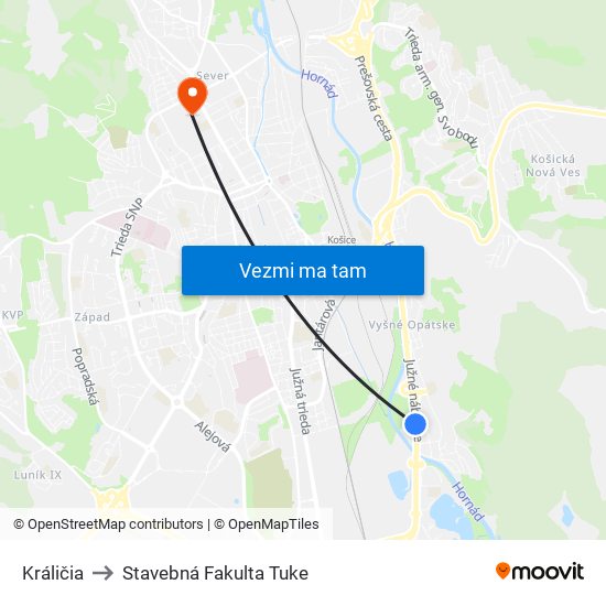 Králičia to Stavebná Fakulta Tuke map