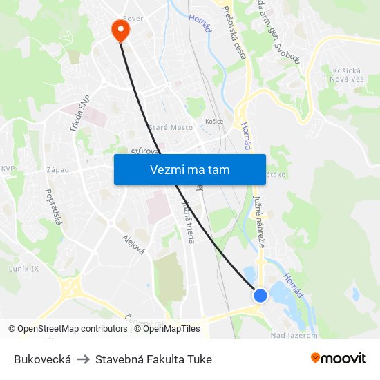 Bukovecká to Stavebná Fakulta Tuke map