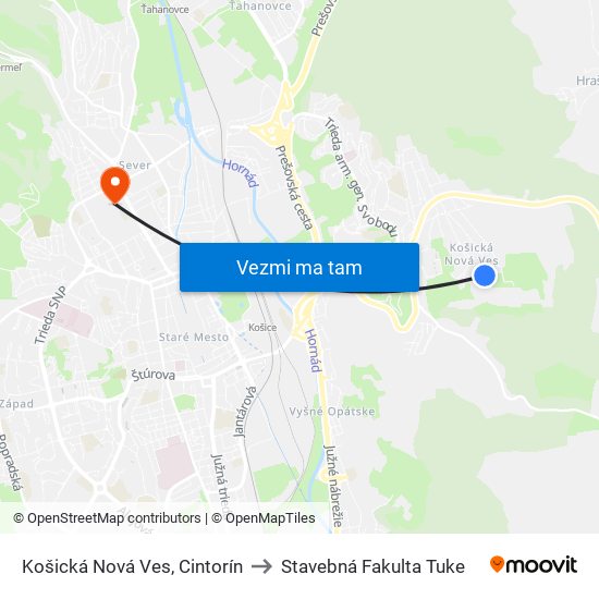 Košická Nová Ves, Cintorín to Stavebná Fakulta Tuke map