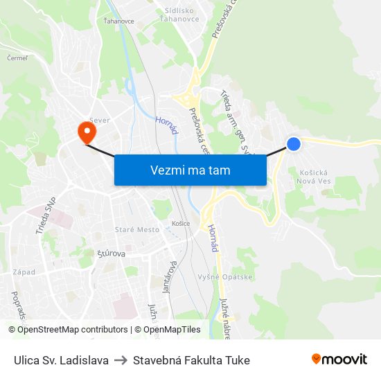 Ulica Sv. Ladislava to Stavebná Fakulta Tuke map