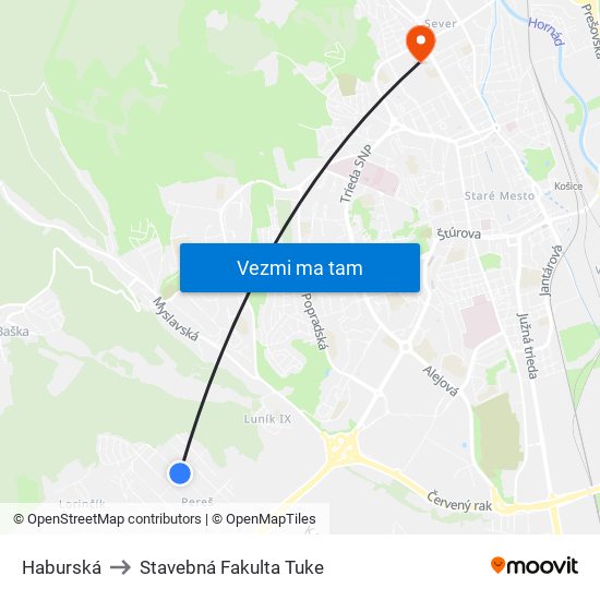 Haburská to Stavebná Fakulta Tuke map