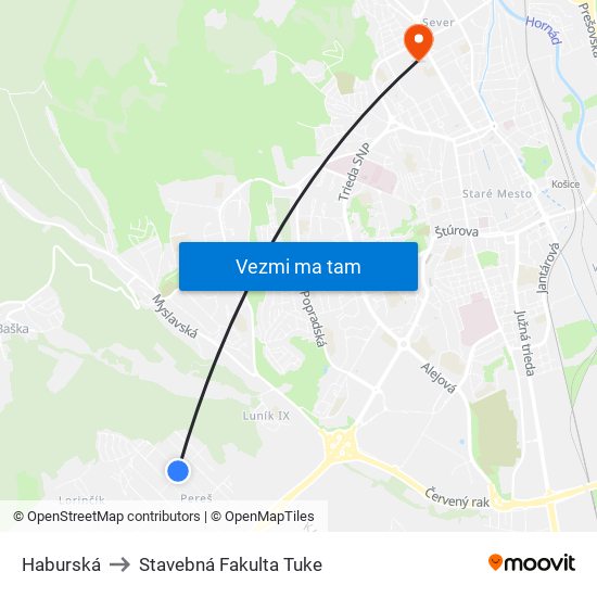 Haburská to Stavebná Fakulta Tuke map