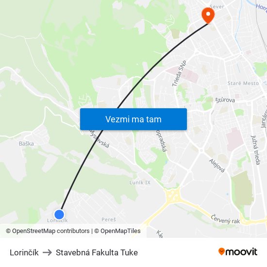 Lorinčík to Stavebná Fakulta Tuke map