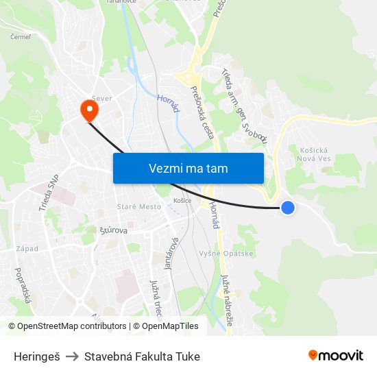 Heringeš to Stavebná Fakulta Tuke map