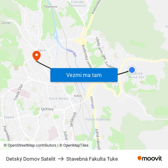 Detský Domov Satelit to Stavebná Fakulta Tuke map