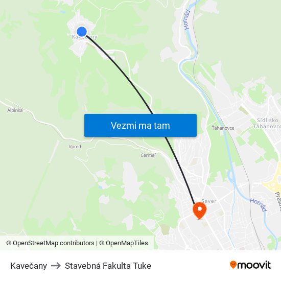 Kavečany to Stavebná Fakulta Tuke map