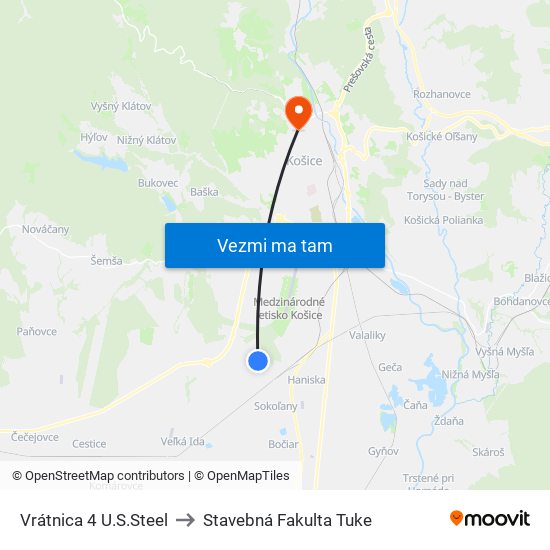 Vrátnica 4 U.S.Steel to Stavebná Fakulta Tuke map