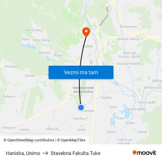 Haniska, Unimo to Stavebná Fakulta Tuke map