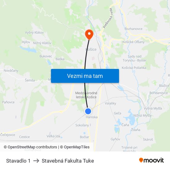 Stavadlo 1 to Stavebná Fakulta Tuke map