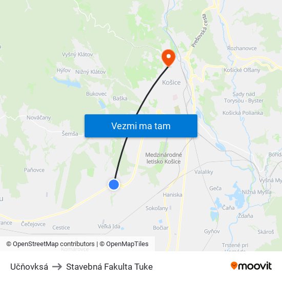 Učňovksá to Stavebná Fakulta Tuke map