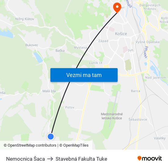 Nemocnica Šaca to Stavebná Fakulta Tuke map