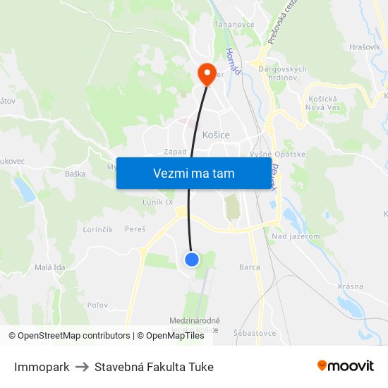 Immopark to Stavebná Fakulta Tuke map