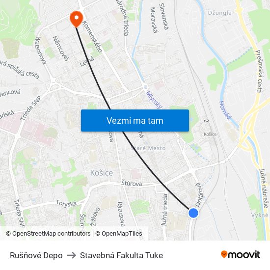 Rušňové Depo to Stavebná Fakulta Tuke map