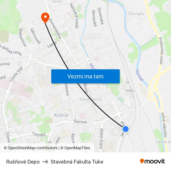 Rušňové Depo to Stavebná Fakulta Tuke map