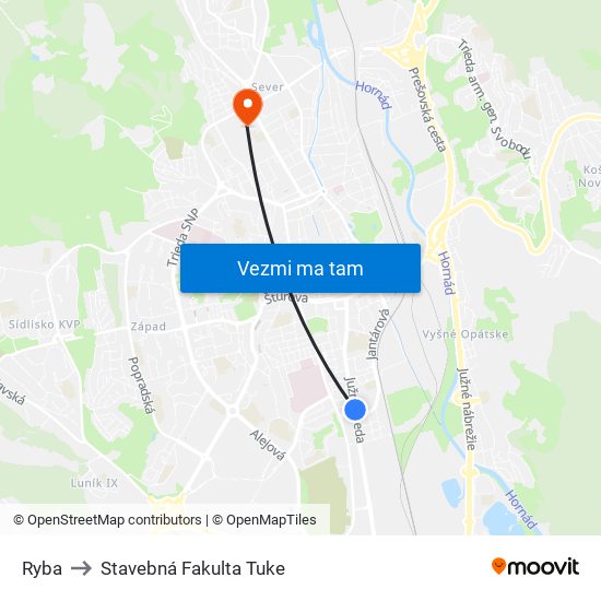 Ryba to Stavebná Fakulta Tuke map