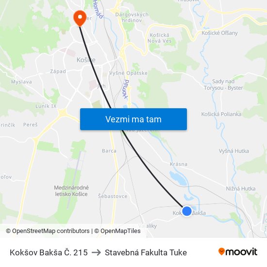 Kokšov Bakša Č. 215 to Stavebná Fakulta Tuke map