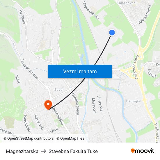 Magnezitárska to Stavebná Fakulta Tuke map