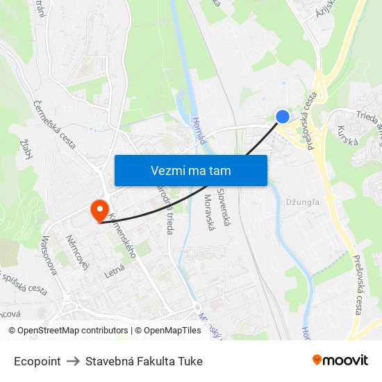 Ecopoint to Stavebná Fakulta Tuke map