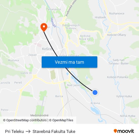 Pri Teleku to Stavebná Fakulta Tuke map