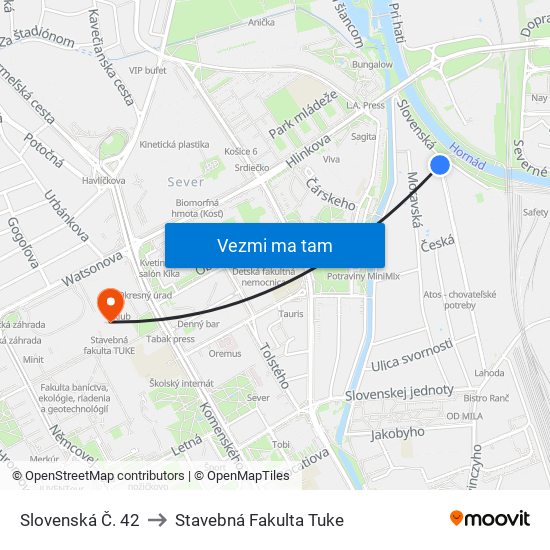 Slovenská Č. 42 to Stavebná Fakulta Tuke map