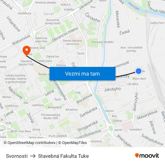Svornosti to Stavebná Fakulta Tuke map