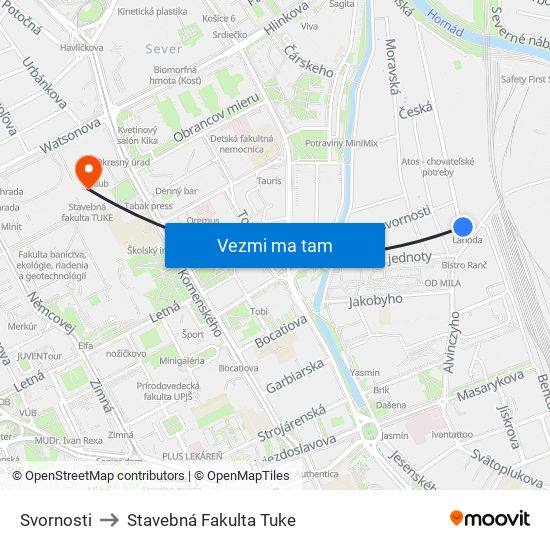 Svornosti to Stavebná Fakulta Tuke map