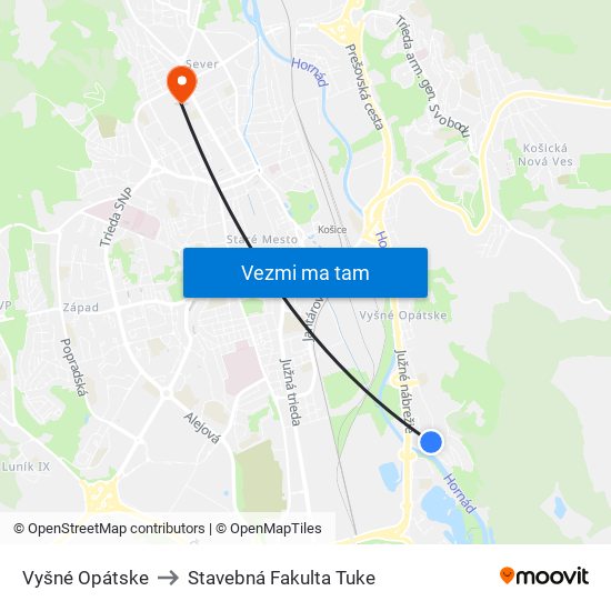 Vyšné Opátske to Stavebná Fakulta Tuke map